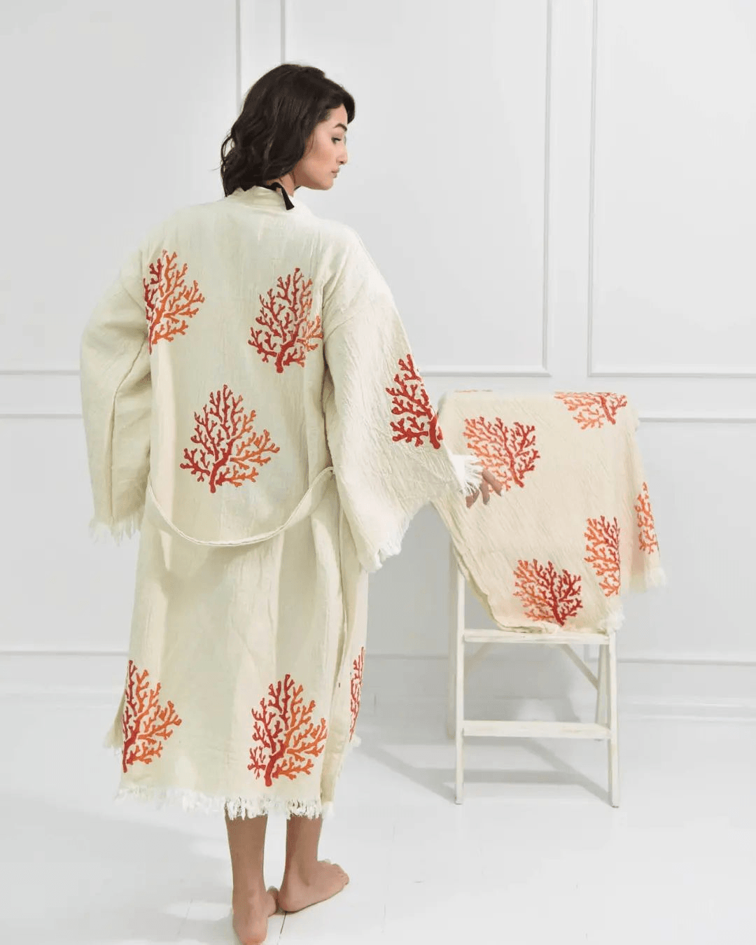 🍂 Fall Coral Chic - PUER AETERNUS Luxe Organische Katoenen Kimono & Badjas 🌸