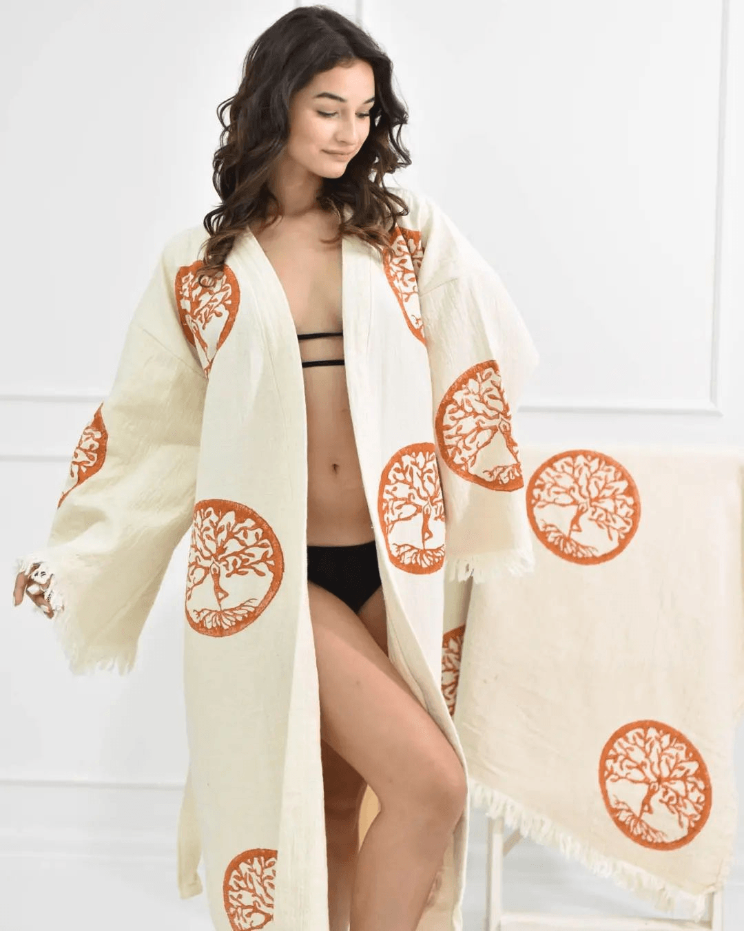 🍊 Orange Tree of Life - PUER AETERNUS Luxe Organische Katoenen Kimono & Badjas 🌳