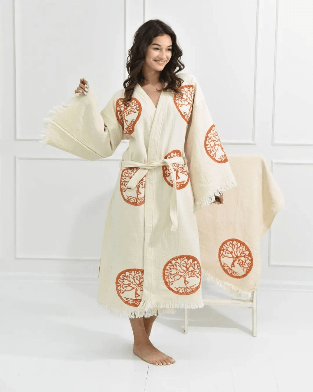 🍊 Orange Tree of Life - PUER AETERNUS Luxe Organische Katoenen Kimono & Badjas 🌳