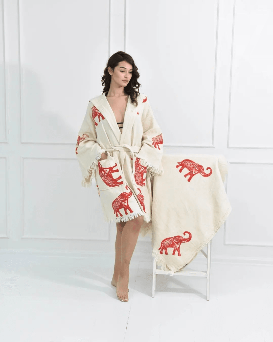 🌹 Scarlet Elephant - PUER AETERNUS Luxe Organische Katoenen Kimono & Badjas✨