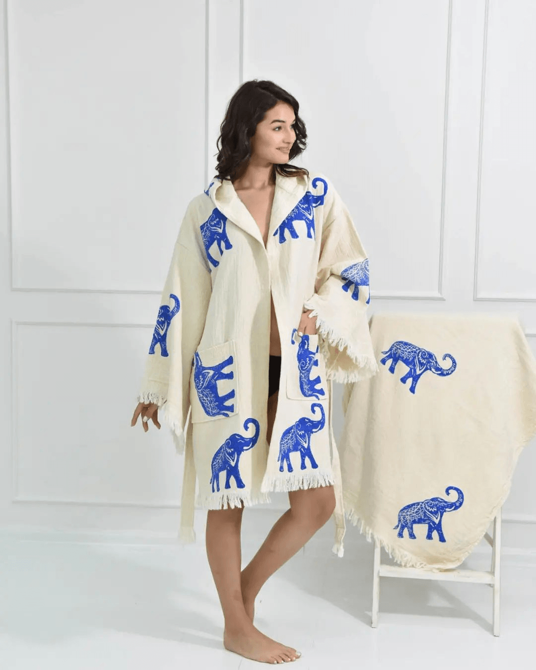 🐘 Azure Elephant - PUER AETERNUS Luxe Organische Katoenen Kimono & Badjas✨