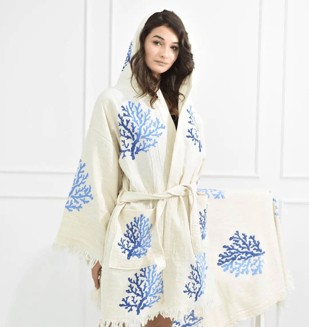 🌌 Indigo Coral Chic - PUER AETERNUS Luxe Organische Katoenen Kimono & Badjas 🌸