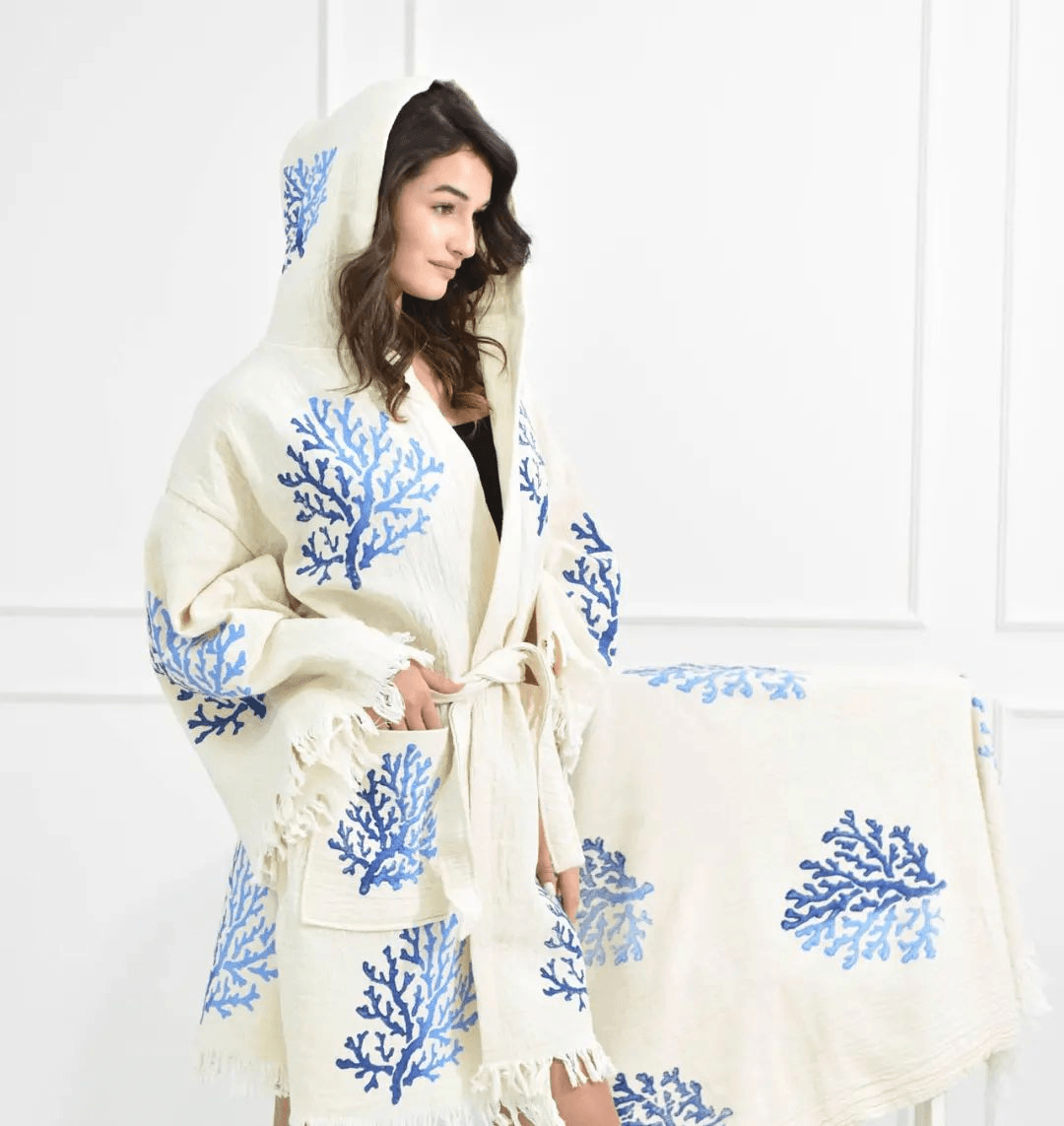 🌌 Indigo Coral Chic - PUER AETERNUS Luxe Organische Katoenen Kimono & Badjas 🌸